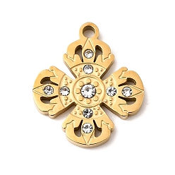 Настоящее золото 18K 304 подвески из нержавеющей стали, , со стразами, ионное покрытие (ip), реальный 18 k позолоченный, 17x15x2 мм, отверстие : 1.5 мм