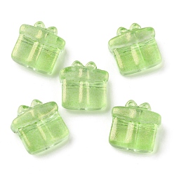 Grün gelb Transparente Glasperlen, mit Glitzerpulver, Geschenkkarton, grün gelb, 13.5~14x13.5x7 mm, Bohrung: 1 mm
