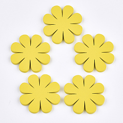 Yellow Painted Wooden Cabochons, Flower, Yellow, 45x45x4mm
