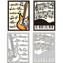 Musical Instruments Углеродистая сталь разрезает трафареты, для diy scrapbooking, Фотоальбом, декоративная бумага для тиснения, музыкальные инструменты, 147x107x0.8 мм, 2 шт / комплект