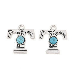 Letter T Подвески из синтетической бирюзы и сплавов, письмо амулеты, античное серебро, Письмо T, 25x22.5x5 мм, отверстие : 3 мм