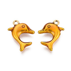 (932FM) Темно-синий аква-матовый с подкладкой 304 нержавеющей стальной эмали подвески, прелести дельфинов, ионное покрытие (ip), реальный 18 k позолоченный, темно-золотистые, 20.5~21x13~14x4 мм, отверстие : 1.7~1.8 мм