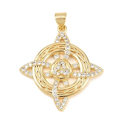 Золотой Латунные микро проложить кубического циркония подвески, подвески в виде цветов/узлов, золотые, 32x29.5x3 мм, отверстие : 5x3 мм