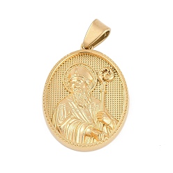 Настоящее золото 18K 304 подвески из нержавеющей стали, овал с амулетом святого патрика, реальный 18 k позолоченный, 36x26x5.5 мм, отверстие : 8x4 мм