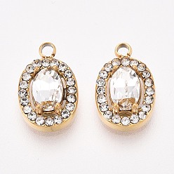 Прозрачный 304 подвески из нержавеющей стали с кубическим цирконием., овальные, ионное покрытие (ip), реальный 18 k позолоченный, прозрачные, 13x8x4 мм, отверстие : 1.6 мм
