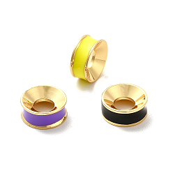 Gemischte Farbe Messing Emaille europäischen Perlen, Großloch perlen, echt 18 k vergoldet, langlebig überzogen, Flachrund, Gemischte Farbe, 9x4 mm, Bohrung: 4 mm