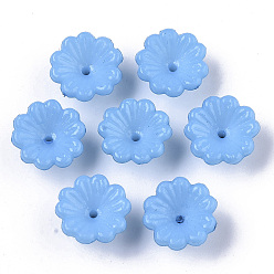 Deep Sky Blue Opaque AS Plastic Bead Caps, 5-Petal, Flower, Deep Sky Blue, 13x7.5mm, Hole: 1.2mm, about 1800pcs/500g
