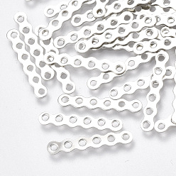 Platinum Iron Spacer Bars, 6-Hole, Nickel Free, Wave, Platinum, 21x3.5x0.5mm, Hole: 1.4mm