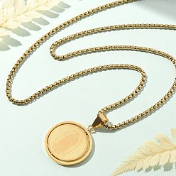 Настоящее золото 18K 201 подвесные из нержавеющей стали ожерелья, плоские круглые с Девой Марией, реальный 18 k позолоченный, 23.23~23.62 дюйм (59~60 см)