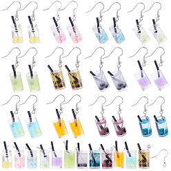 Mixed Color DIY Dangle Earring Making, with Plastic & Glass Pendants and Brass Earring Hooks, Mixed Color, Pendants: 24pcs/box