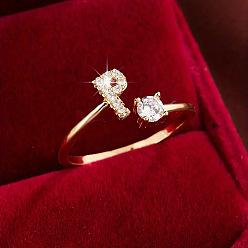 Letter P Латунные микро проложить манжеты кольца кубического циркония, Письмо P, 12x8 мм