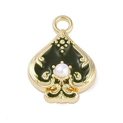 Темно-серый Стойки обшивки сплава эмали подвески, с abs имитационными жемчужными бусинами , без кадмия, без никеля и без свинца, пики очарование, золотые, темно-серый, 22x16x10 мм, отверстие : 2.7 мм