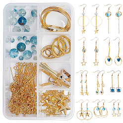 Golden DIY Starry Sky Themed Earring Making Kits, Including Quartz & Brass Beads, Brass & Alloy Bead Frames, Alloy Pendants & Linking Rings, Brass Earring Hooks & Cable Chains, Golden, 18x1mm, 6pcs/box