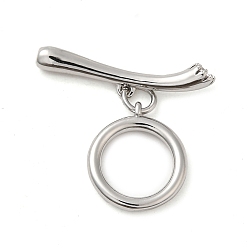 Платинированный Латунные застежки-тоггл из прозрачного кубического циркония, без кадмия, без никеля и без свинца, кольцо, Реальная платина, Кольцо: 13.5 мм, 15.5 мм длиной, толщиной 2 мм , отверстия: 1 мм; бар: 6 мм, 24.5 мм длиной, толщиной 3.5 мм , отверстие : 1 мм