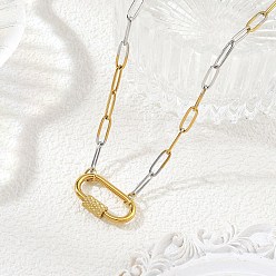 Platinum & Golden 3.5MM Duo Tone Brass Paperclip Chain Necklaces with 304 Stainless Steel Screw Clasps, Platinum & Golden, 16.14 inch(41cm)