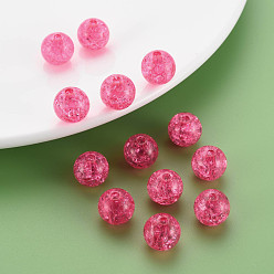 Fuchsia Transparent Crackle Acrylic Beads, Round, Fuchsia, 12x11mm, Hole: 2mm, about 566pcs/500g.