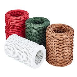 Mixed Color Handmade Iron Wire Paper Rattan & Iron Wire Paper Cords String, Woven Paper Rattan, Mixed Color, 2mm, 50m/roll, 4rolls/set