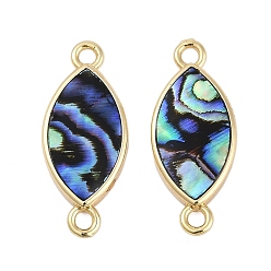 Horse Eye Латунные подвески-соединители из натуральной пауа-ракушки, золотые, лошадиный глаз , 25.5x11x3 мм, отверстие : 2 мм