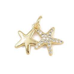 Морская звезда Латунные микро проложить кубического циркония подвески, с целью перехода в кольце, стойки покрытие, долговечный, без свинца и без кадмия, реальный 18 k позолоченный, морская звезда, 12x17.5x2 мм, отверстие : 3 мм