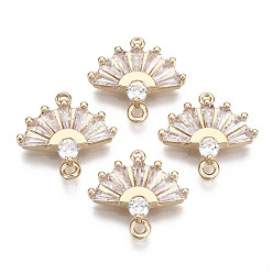 Прозрачный Соединители из латуни с микропаве и кубическим цирконием, долговечный, вентилятор, золотой свет, прозрачные, 13.5x14.5x3 мм, отверстие : 1 мм