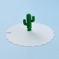 White Cactus Food Grade Silicone Cup Cover Lid, with A Notch, Dust-Proof Lid for Cup, White, 105x40mm