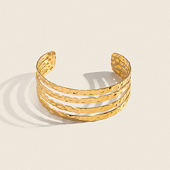 Plaqué 18K Or Véritable 26mm 304 Bracelets manchettes ouvertes texturés vintage en acier inoxydable pour femmes, réel 18 k plaqué or, diamètre intérieur: 2.36 pouce (6 cm)