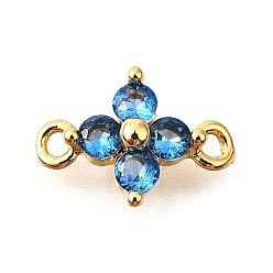 Настоящее золото 18K Звенья из латуни, микропаве, синие кубические циркония, без кадмия, без никеля и без свинца, цветок, реальный 18 k позолоченный, 8x11.5x3.5 мм, отверстие : 1.2 мм