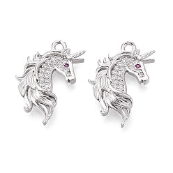 Платинированный Подвески из латуни с прозрачным фианитом, лошади прелести, Реальная платина, 25x16.5x4 мм, отверстие : 1.8 мм