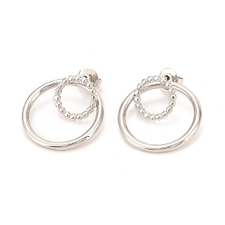 Platino Real Plateado Latón cuelgan aretes, larga duración plateado, anillo redondo doble, Platino verdadero plateado, 21x19 mm, pin: 0.6 mm