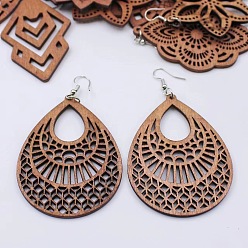 Teardrop Серьги-подвески из сплава дерева, платина, слеза, 60x40 мм