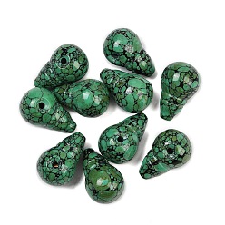 Зеленый Окрашенная синтетическая бирюза 3 бусины гуру с отверстием, тыква форма, зелёные, 25x15x16 мм, отверстие : 2.5 мм