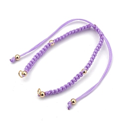 Lilac Braided Nylon Bracelet Making, with 304 Stainless Steel Open Jump Rings and Round Brass Beads, Golden, Lilac, Single Chain Length: about 6-1/8 inch(15.4cm)