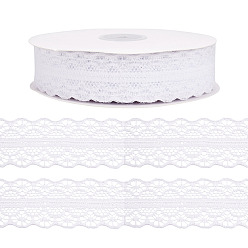 White Polyester Lace Ribbon, for Flower Packaging, White, 1-1/8 inch(30mm), about 49.21 Yards(45m)/Roll