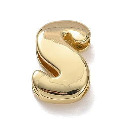 Letter S Латунные бусины, долговечный, стойки покрытие, без свинца и без кадмия, реальный 18 k позолоченный, Письмо с, 21x13x6.5 мм, отверстие : 18x4 мм