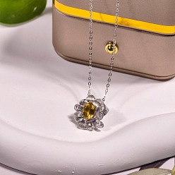 Цитрин 925 Женские кулоны-цветы из стерлингового серебра с прозрачными кубическими цирконами и натуральным цитрином, серебряный цвет гальваническим, 17.72 дюйм (45 см)