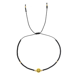 Черный Браслеты из плетеных бусин из богемского стекла, плоские круглые украшения из смолы с улыбающимся лицом для женщин, чёрные