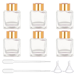 Golden Glass Aromatherapy Subpackage Bottle, with Aluminium Oxide Cover & PP Plug, Square, Golden, 47.5x47.5x68.5mm, Capacity: 50ml(1.69 fl. oz), 8pcs/box