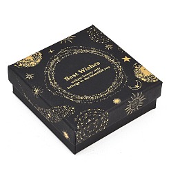 Квадрат Золотые штампованные картонные коробки для ювелирных изделий, с губкой внутри, для колец, маленькие часы, , Серьги, Браслеты, чёрные, квадратный, 9.15x9.15x3.4 см