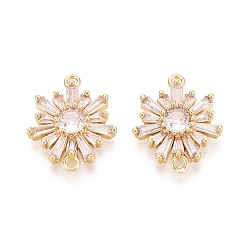 Золотой Латунные подвески из прозрачного кубического циркония, цветок ссылки, долговечный, золотые, 16x19x4 мм, отверстие : 1.2~1.4 мм