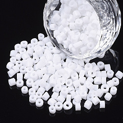 White 6/0 Glass Bugle Beads, Opaque Colours, White, 6/0 3.5~5x3.5~4mm, Hole: 1mm, about 4500pcs/bag