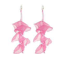 Hot Pink Bohemian Cloth Dangle Earrings for Women, Flower, Hot Pink, 150x50mm