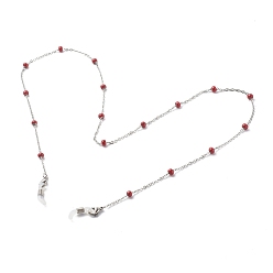 Indian Red 304 Stainless Steel Cable Chain Necklaces, with Enamel Beads, EyeGlass Chains, Stainless Steel Color, Indian Red, 27.95 inch(71cm)