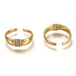 Real 18K Gold Plated Brass Micro Pave Clear Cubic Zirconia Cuff Rings, Open Rings, Long-Lasting Plated, Real 18K Gold Plated, US Size 7, Inner Diameter: 18mm