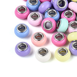 (52) Непрозрачная лаванда Непрозрачный акрил европейского бисера, бусины с большим отверстием, с медными сердечниками, рондель, платина, разноцветные, 13.5~14x8.5~9.5 мм, отверстие : 5.5 мм