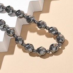 Немагнитные Гематит Ожерелья из синтетических немагнитных гематитовых бусин круглой формы, Сплав с магнитными застежками, серые, 20.20 дюйм (51.3 см), бусины 1: 9.5мм в диаметре, толщиной 10 мм , бусины 2: 4мм в диаметре