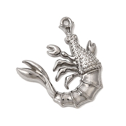 Креветка Подвески из нержавеющей стали 304, цвета нержавеющей стали, креветка, 27x24.5x4 мм, отверстие : 1.5 мм