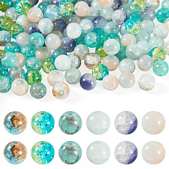 Mixed Color 120Pcs 6 Colors Transparent Spray Painting Crackle Glass Beads, Round, Mixed Color, 10mm, Hole: 1.6mm, 20pcs/color
