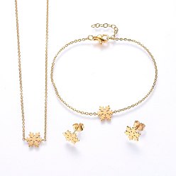 Золотой 304 нержавеющей стали ювелирных изделий, подвесные ожерелья и серьги и браслеты, снежинка, золотые, 16.54 дюйм (42 см), 7-1/8 дюйм (18 см), 10.5x9x1 мм, штифты : 0.8 мм