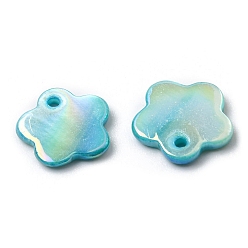 Pale Turquoise Natural Freshwater Shell Flower Charms, Dyed, AB Color Plated, Pale Turquoise, 11x11.5x1.5mm, Hole: 1.2mm