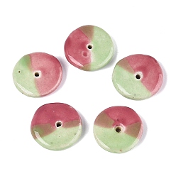 Pale Green Handmade Vintage Porcelain Beads, Fancy Antique Glazed Porcelain, Disc, Pale Green, 21~22x4.5~7mm, Hole: 1.8~2mm